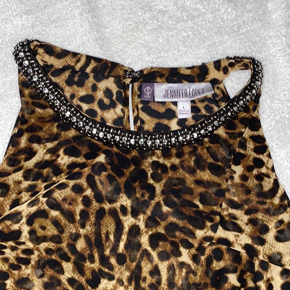 Jennifer Lopez Animal Print High Neck Beaded Sleeveless Blouse Size Large - Picture 4 of 7